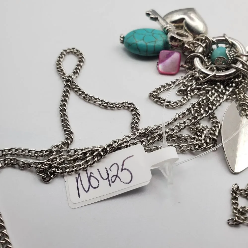 Boho feather closionne key and heart charm necklace‎ N0424